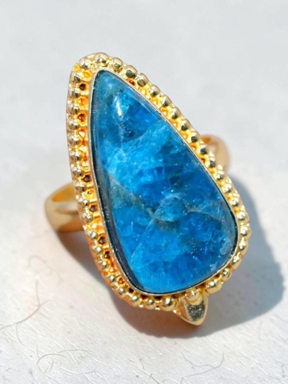 Golden Plated Blue Apatite Ring US 9